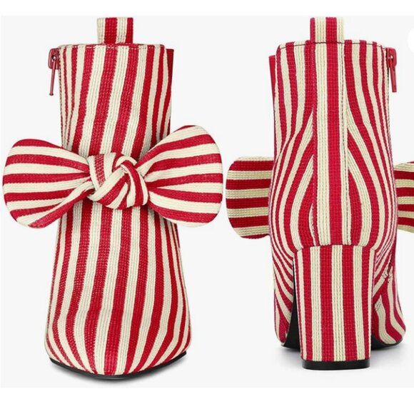 Bow Stripe Pointed Toe Chunky Heels - Picture 5 of 7